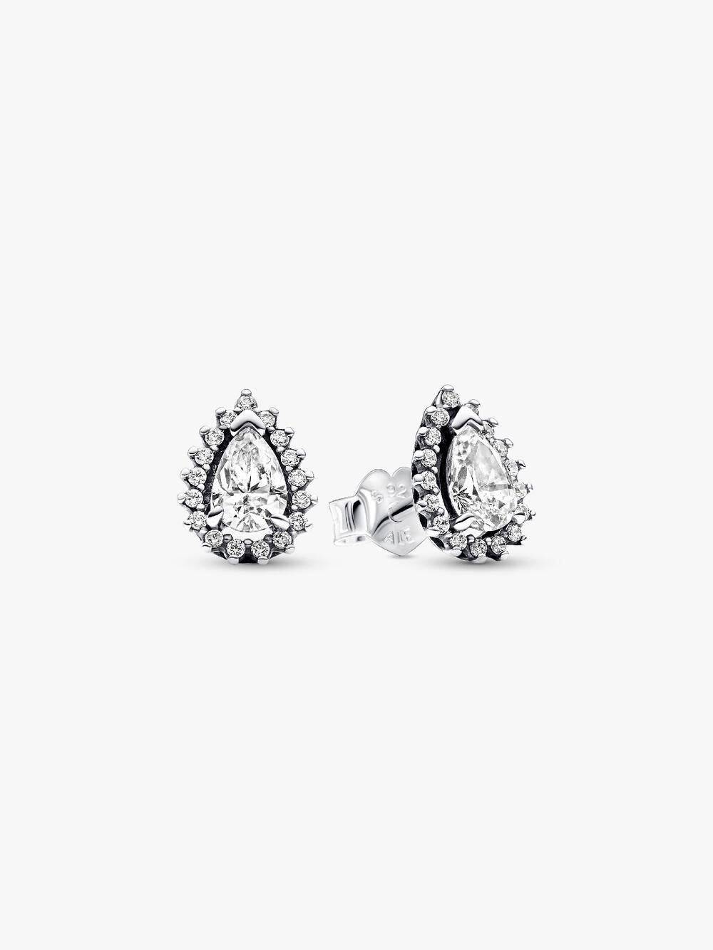 Sparkling Pear Halo Stud Earrings K8 ZR