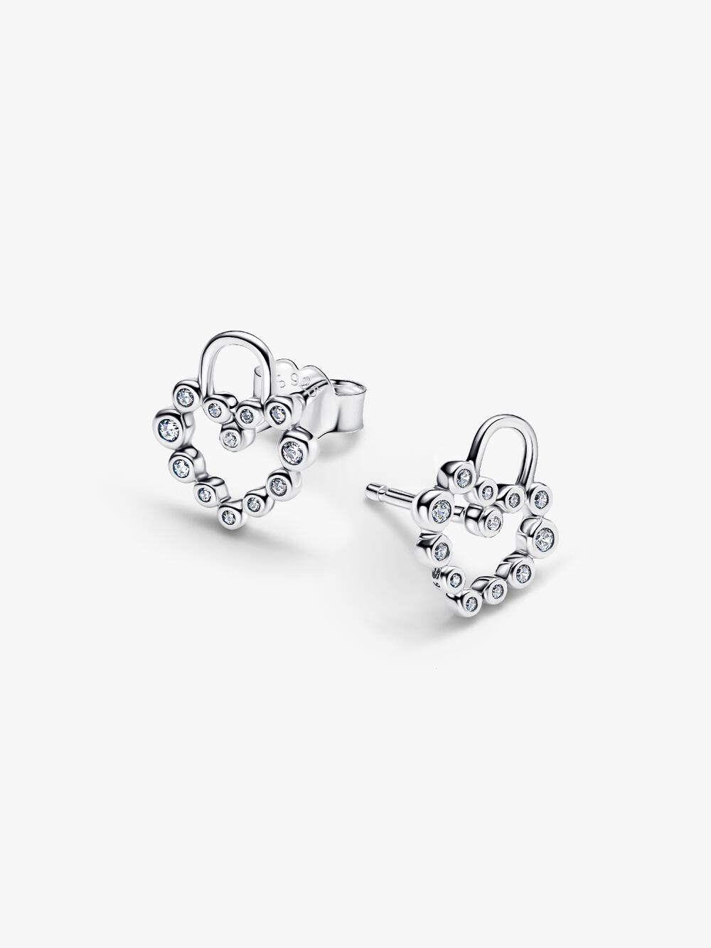 Sparkling Heart Padlock Stud Earrings V0 Oq