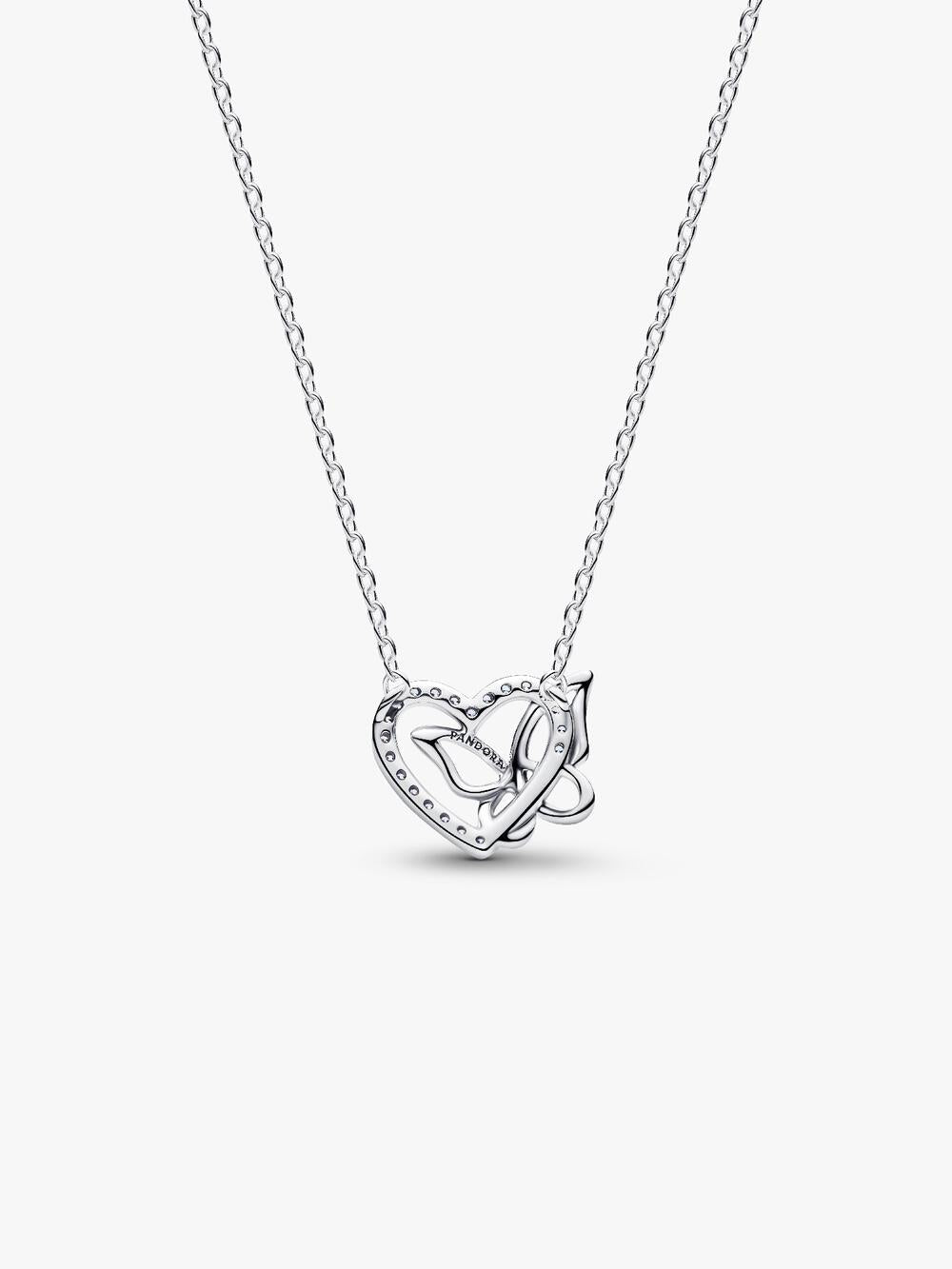 Entwined Heart & Butterfly Pendant Necklace S8 Qb