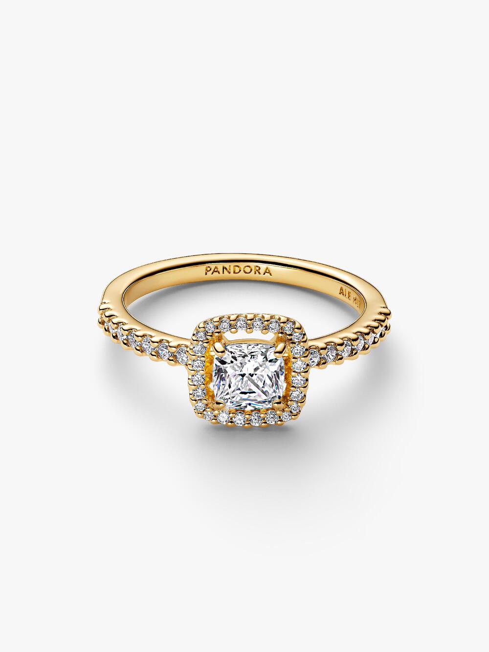 Sparkling Square Clear Halo Ring R7 ke