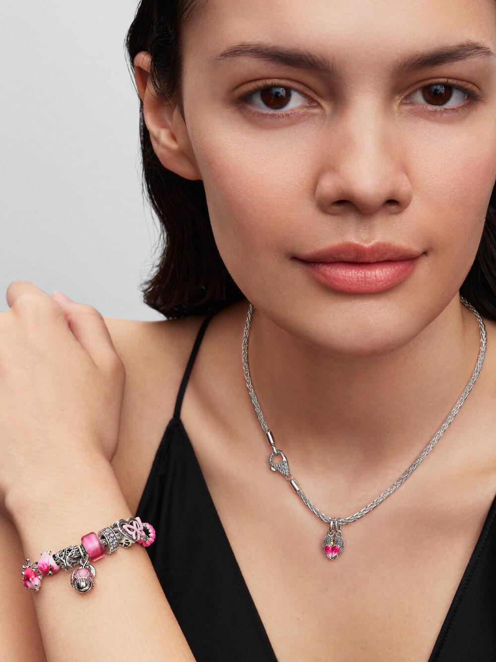 Pavé Clasp Foxtail Chain Charm Bracelet B8 Xk