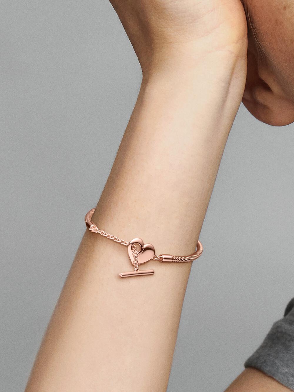 Moments Heart T-Bar Snake Chain Bracelet E8 QE