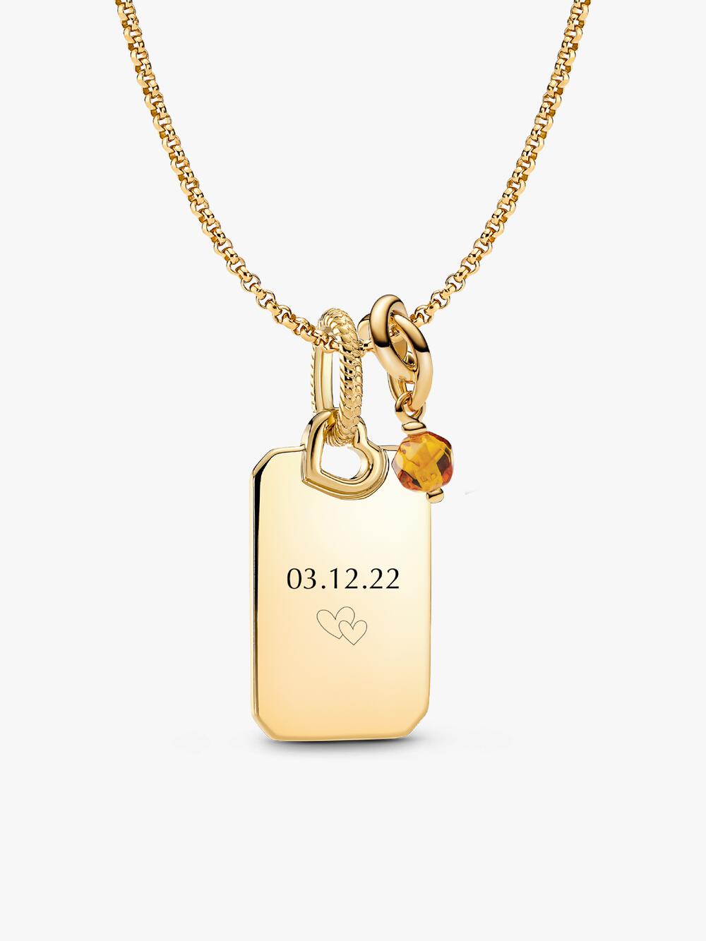 Engravable Rectangle Tag Pendant Necklace Set O8 VE