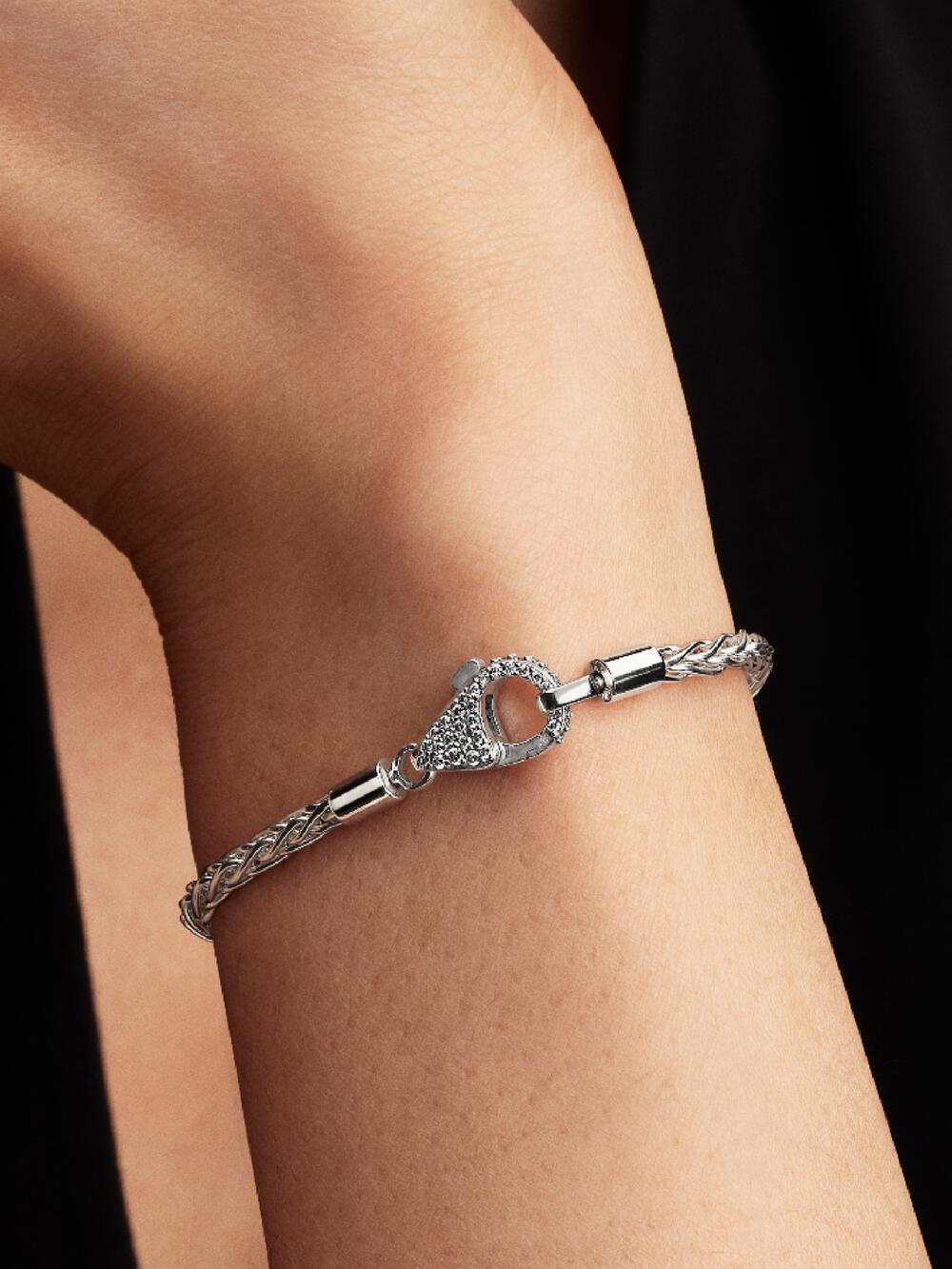 Pavé Clasp Foxtail Chain Charm Bracelet B8 Xk