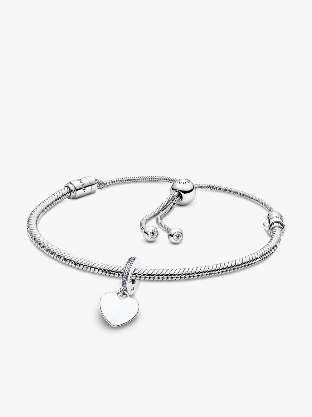 Engravable Heart Tag Dangle Charm Bracelet Set T7 5u