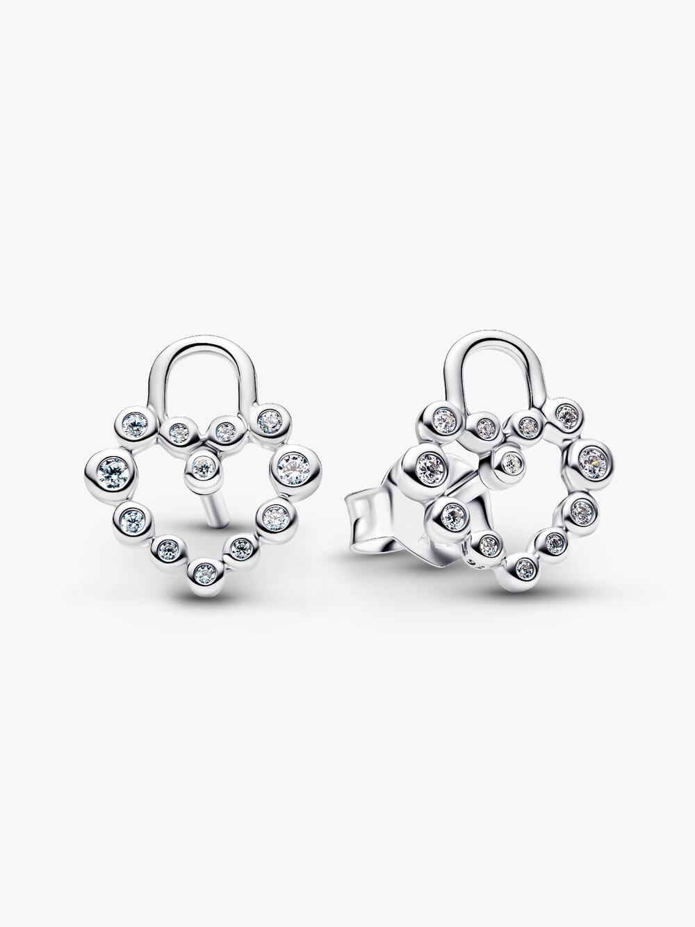 Sparkling Heart Padlock Stud Earrings V0 Oq