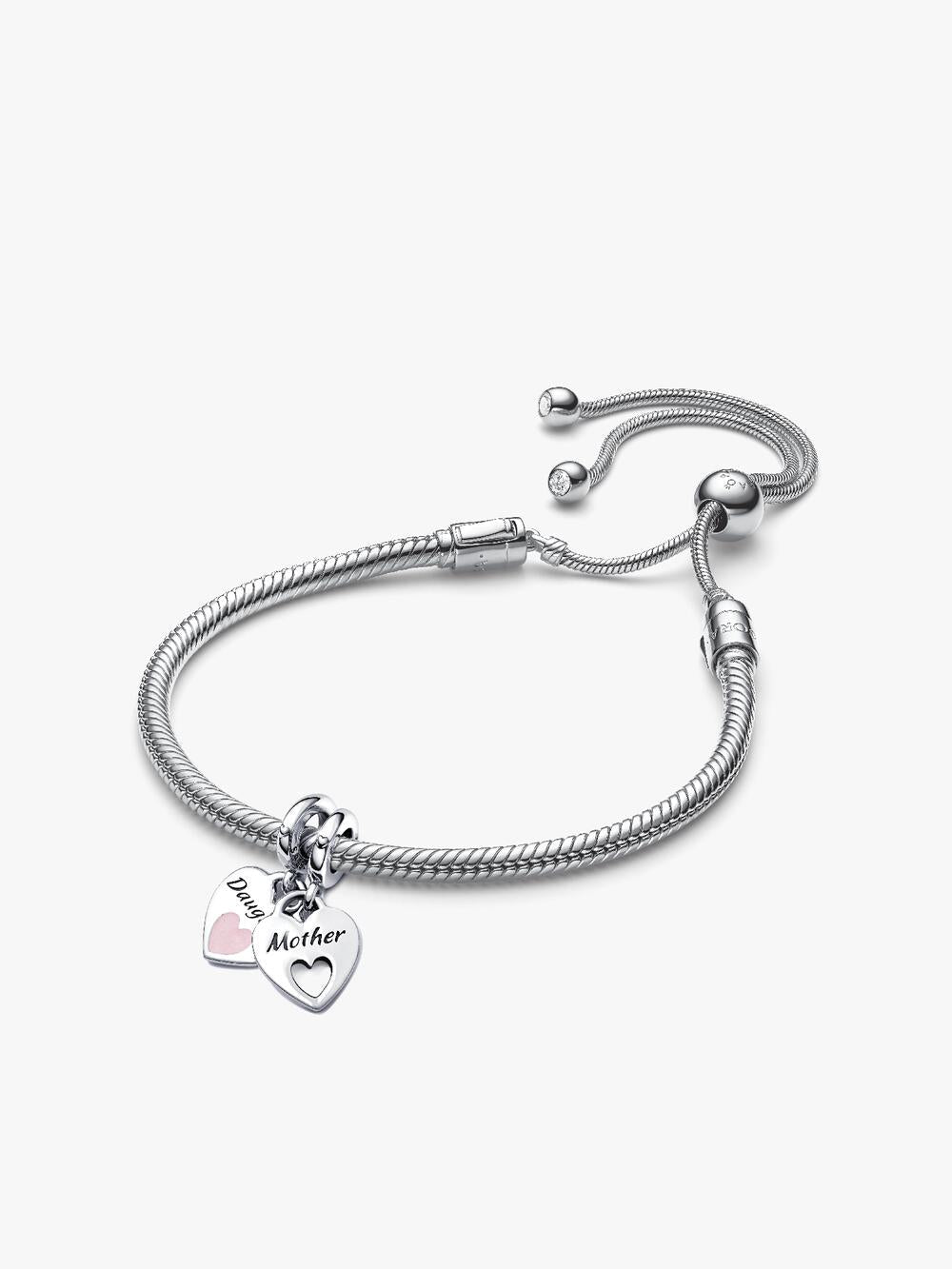 Engravable Heart Tag Dangle Charm Bracelet Set T7 5u