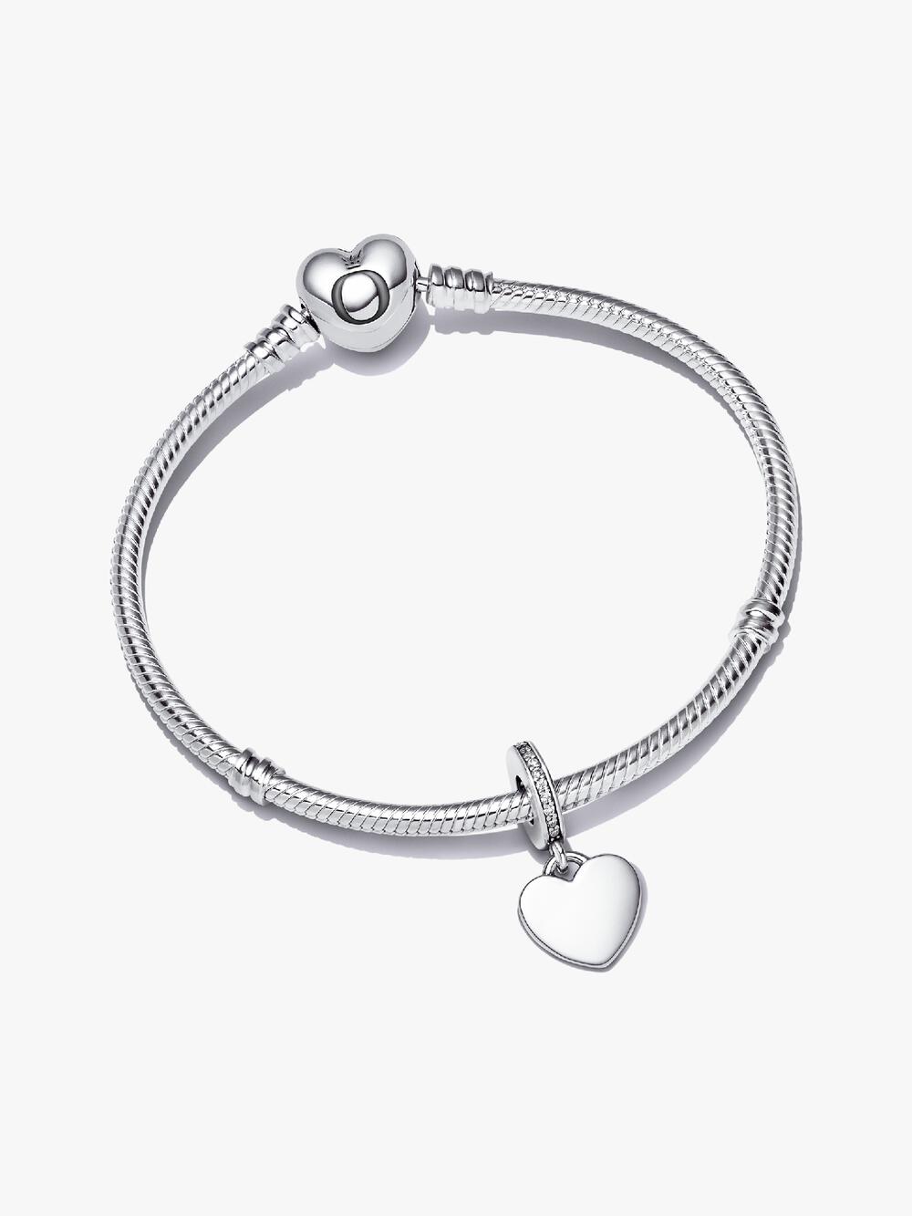 Engravable Heart Tag Dangle Charm Bracelet Set T7 5u