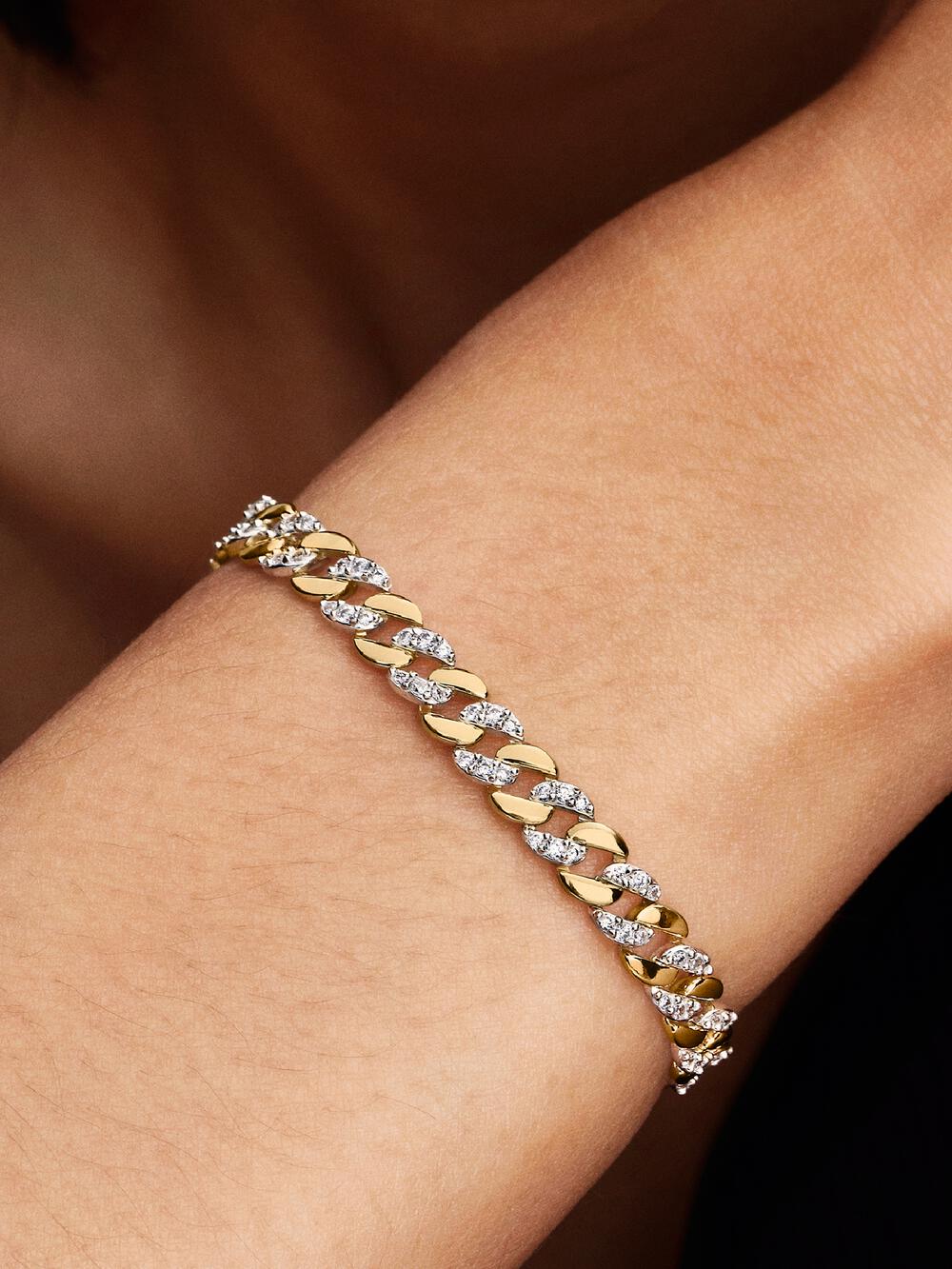 Two-tone Pavé Cuban Chain Bracelet T9 PQ